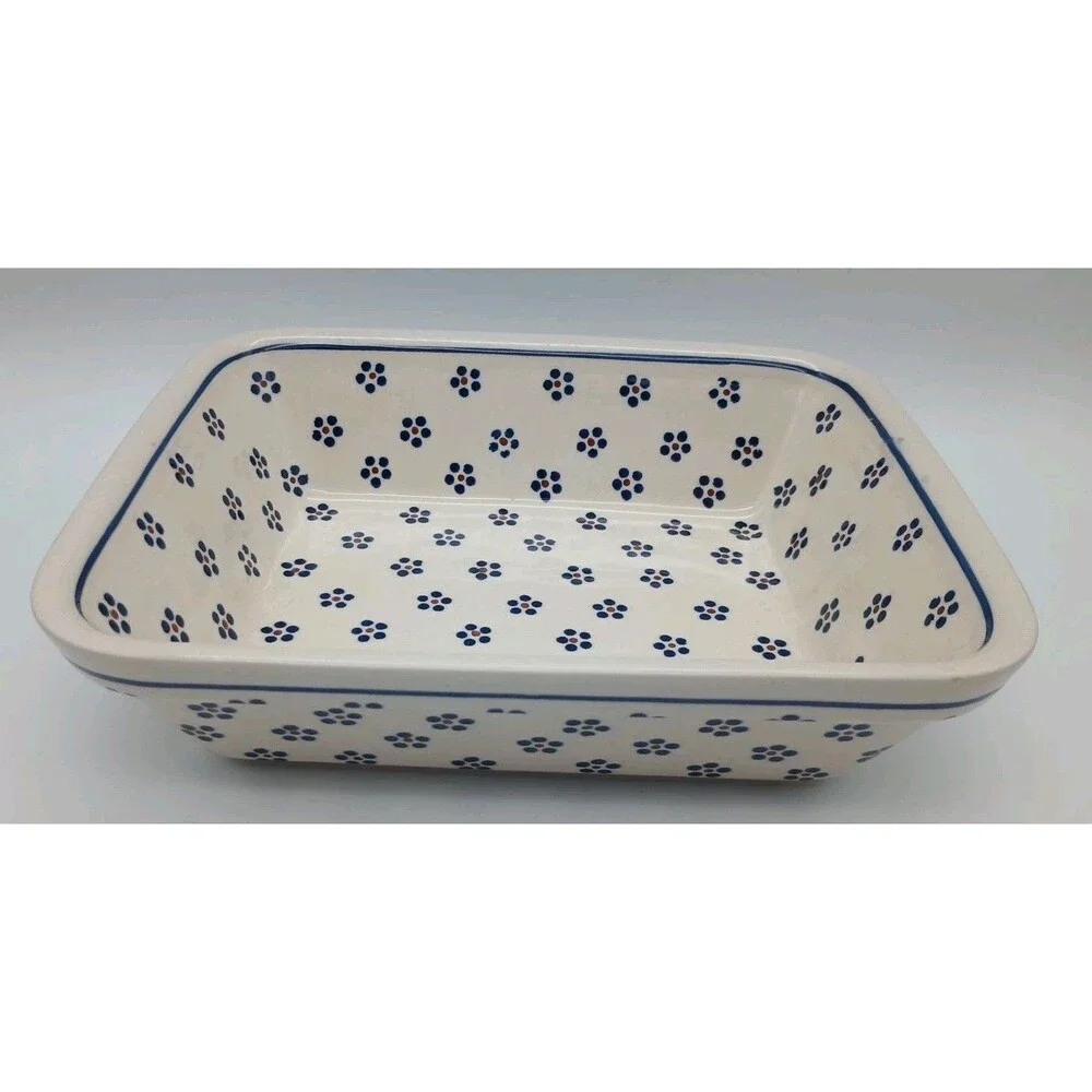 Polish Pottery Blue Flowers Casserole Baking Dish 8x10 Ceramika Z.Boleslawca